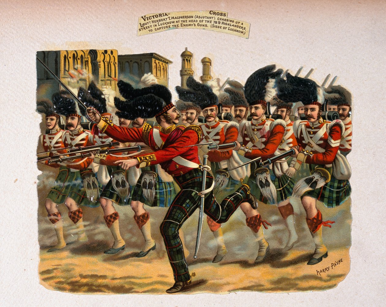Porucznik Herbert T. Macpherson nacierający na ulicę w Lucknow na czele 78. pułku górali, z serii „Victoria Cross Gallery, 1854-84”, wydanej w 1890 r. autorstwa Henry A. Payne