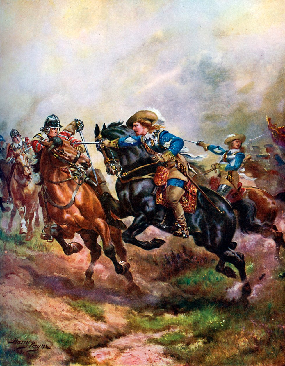 „Szarża kawalerii księcia Ruperta w Edgehill w 1642”, c1920 autorstwa Henry A Payne