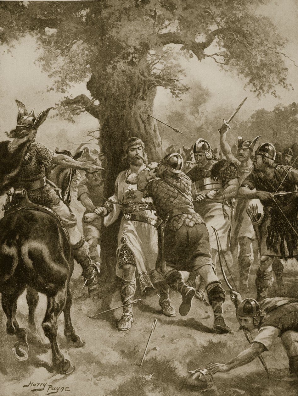St Edmund zabity przez Duńczyków, 870 AD, ilustracja z „Hutchinson
