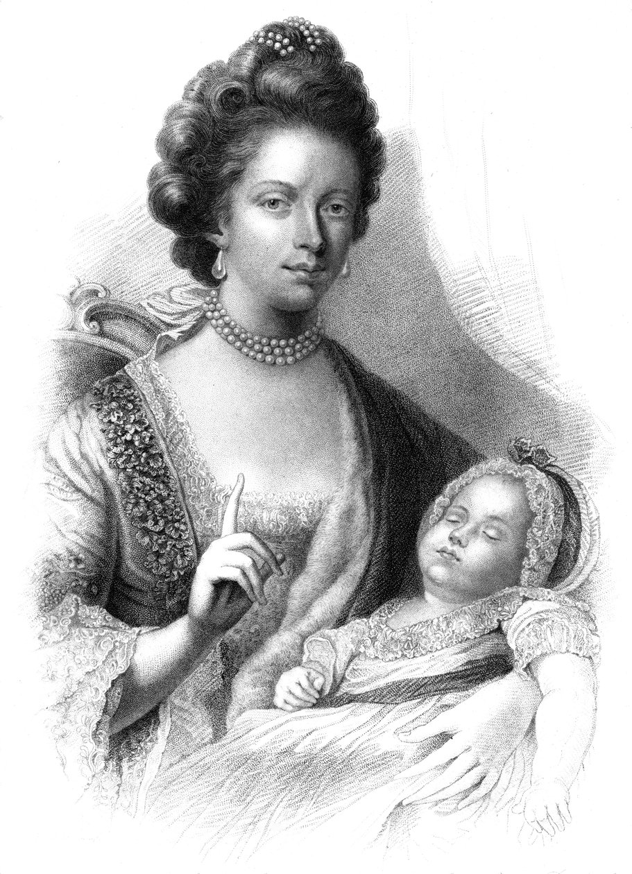 Królowa Charlotte 1744-1818 z przyszłym królem Jerzym IV 1762-1830, XIX wiek. autorstwa Henry Adlard