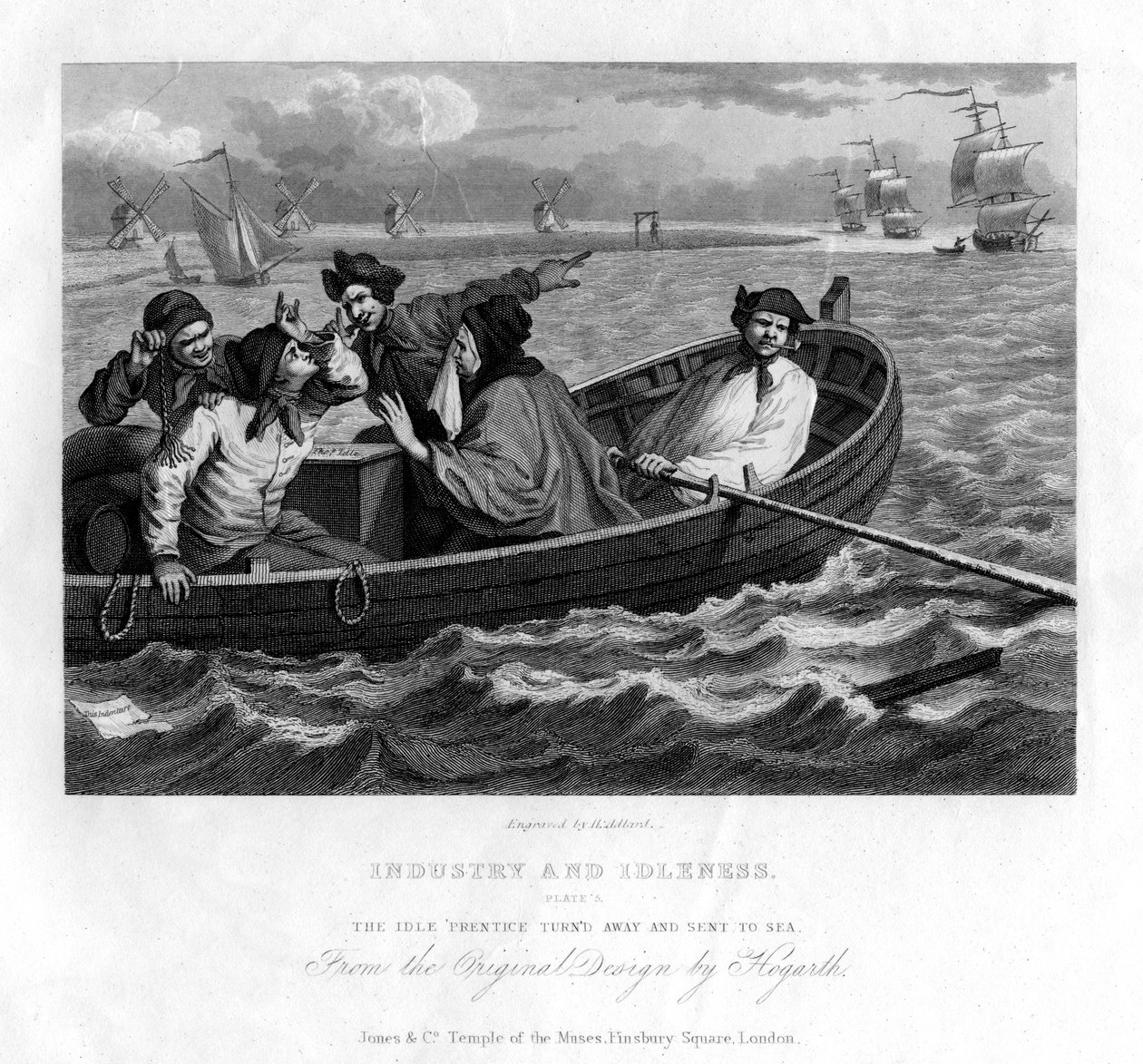 Bezczynny uczeń zawrócił i wysłał w morze, tablica V Przemysł i bezczynność, 1833. autorstwa Henry Adlard