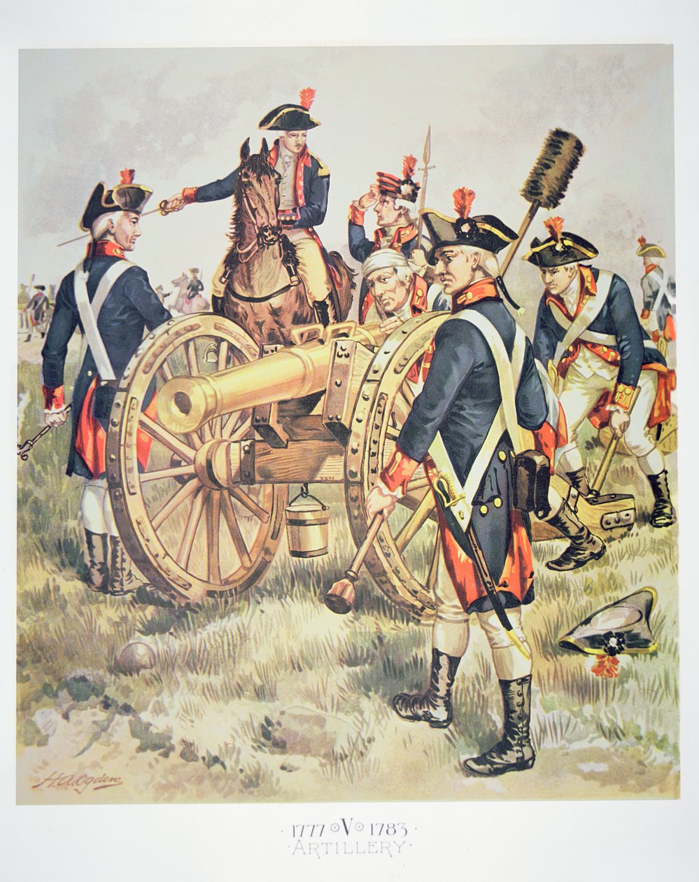 Amerykańska Armia Kontynentalna: Mundury Artyleryjskie z lat 1777-83 (akwarela na papierze) autorstwa Henry Alexander (after) Ogden
