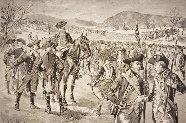 Rozwiązanie amerykańskiej armii kontynentalnej w New Windsor, Nowy Jork, początek listopada 1783 (lito) autorstwa Henry Alexander (after) Ogden