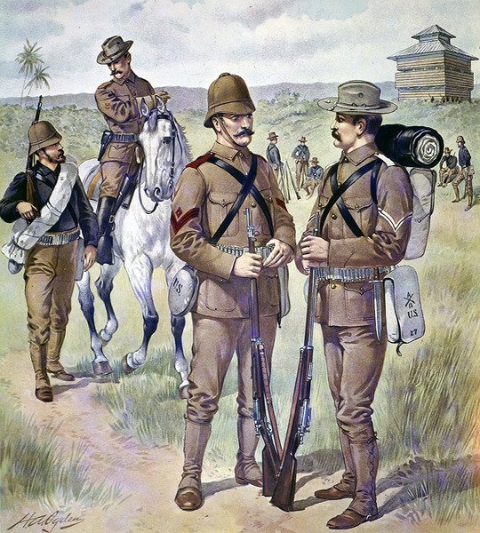 Mundury armii amerykańskiej 1898-1900: strój polowy w kolorze khaki dla szeregowych mężczyzn (kolor lito) autorstwa Henry Alexander (after) Ogden