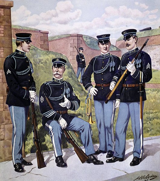 Pełen strój piechoty amerykańskiej 1902-07 uzbrojony w karabinek z magazynkiem amerykański model 1903 (kolor lito) autorstwa Henry Alexander (after) Ogden