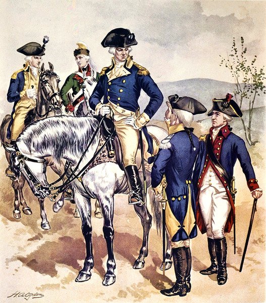 Mundury armii amerykańskiej z lat 1779-83 (akwarela na papierze) autorstwa Henry Alexander Ogden