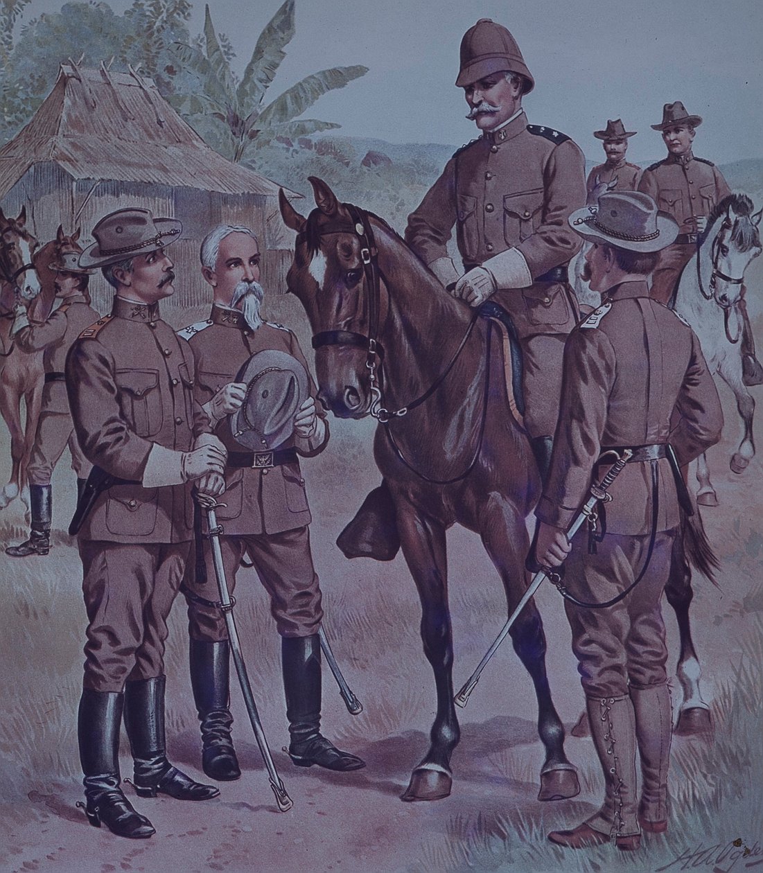 Wojna hiszpańsko-amerykańska 1898, wojska amerykańskie, zamontowane Gen Lawton, dowódca 2. dywizji 5. Korpusu Armii, na Kubie autorstwa Henry Alexander Ogden