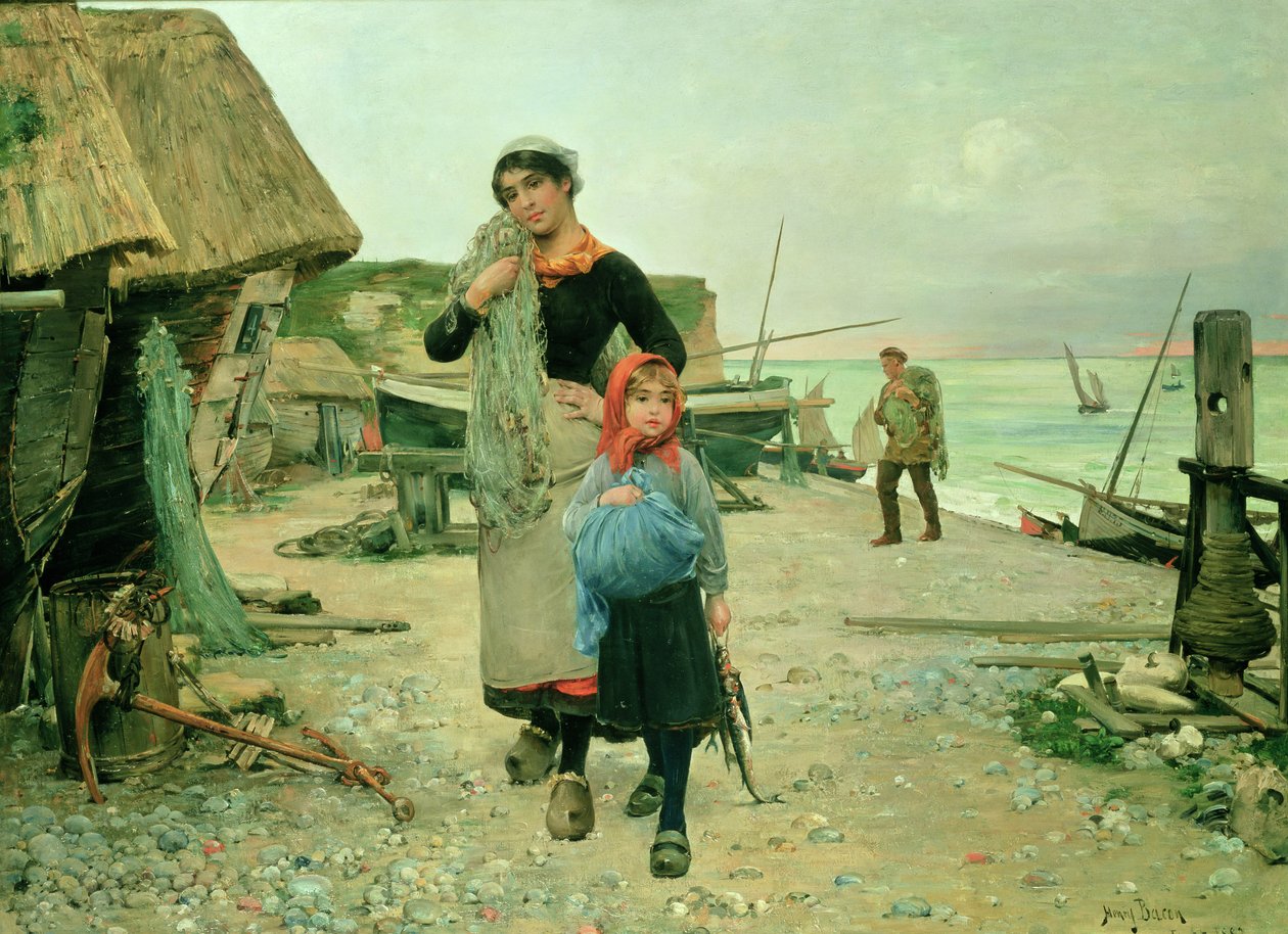 Rybacy powracający ze swoimi sieciami, Etretat autorstwa Henry Bacon