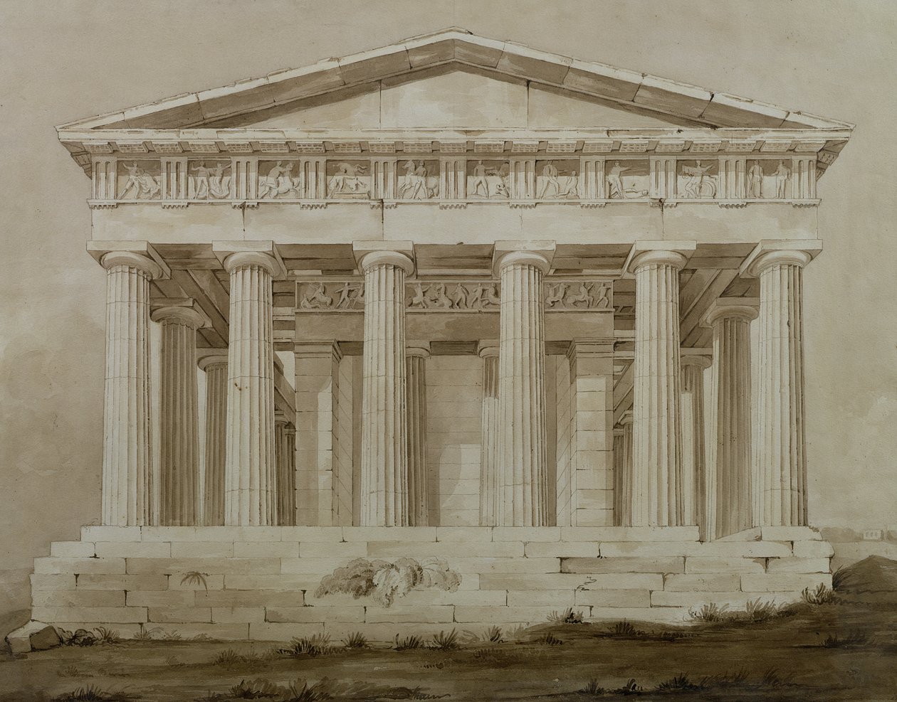 Świątynia Hefajstosa, Ateny (sepia wc na papierze) autorstwa Henry Bailey