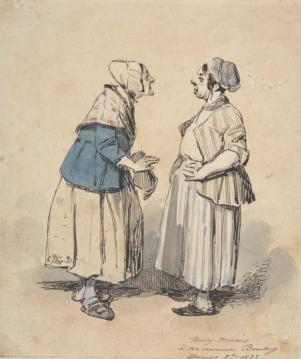 Dwie plotki Les Deux Commères, 1832. autorstwa Henry Bonaventure Monnier