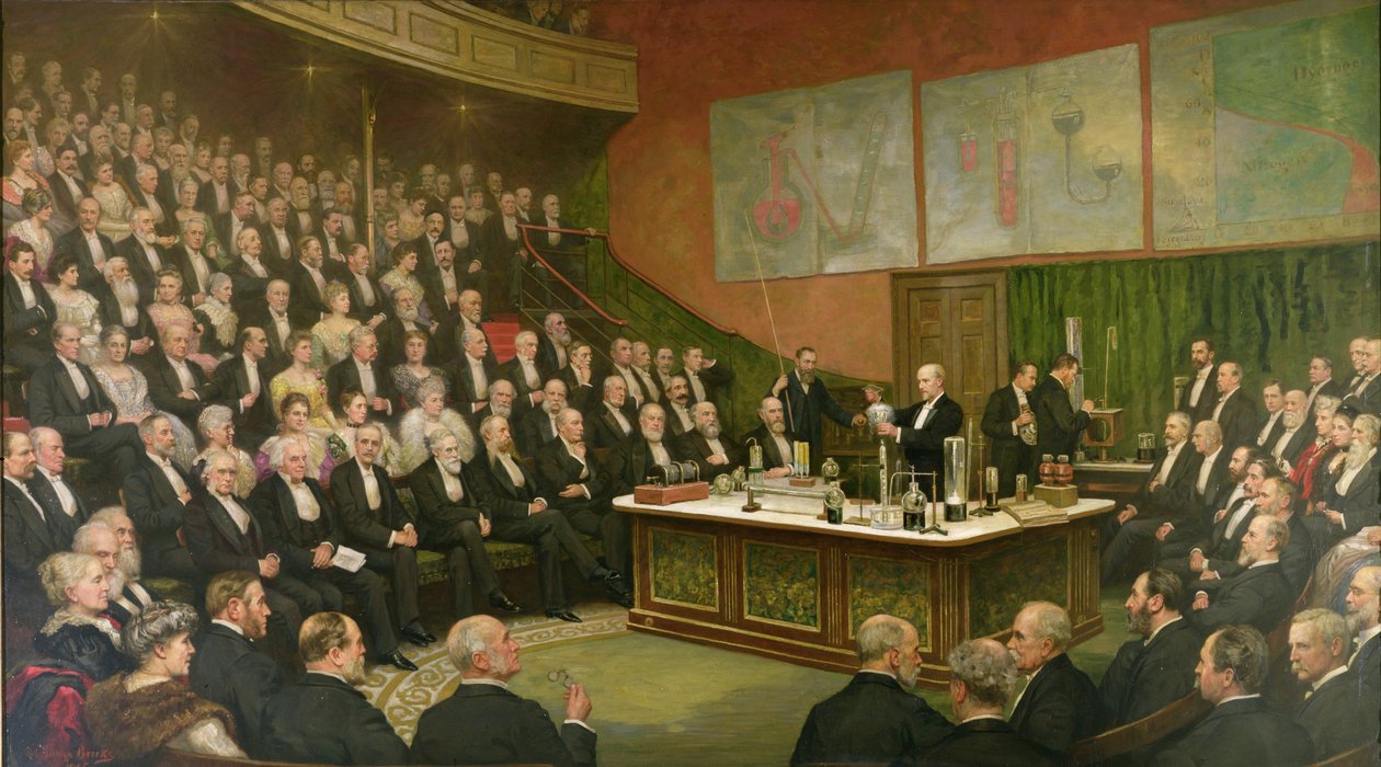 A Friday Evening Discourse at the Royal Institution; Sir James Dewar on Liquid Hydrogen, 1904 autorstwa Henry Brooks