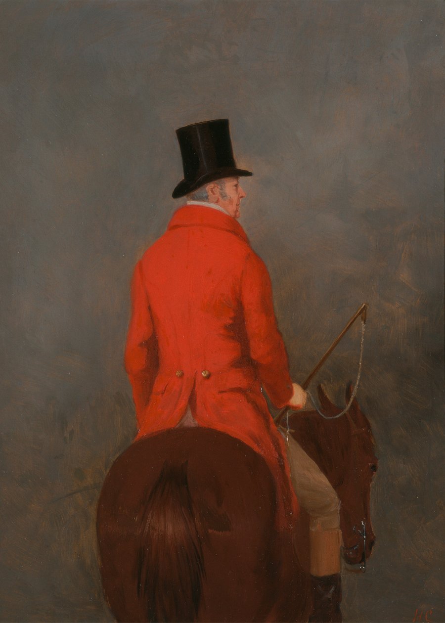 Portret Thomasa Cholmondeleya, pierwszego lorda Delamere, na jego myśliwym (studium do „Polowania na Cheshire w Tatton Park”) autorstwa Henry Calvert