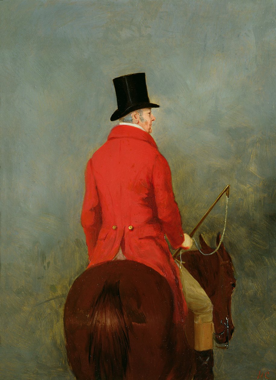 Portret Thomasa Cholmondeleya, pierwszego lorda Delamere, na jego Hunter: studium dla „The Cheshire Hunt at Tatton Park” autorstwa Henry Calvert