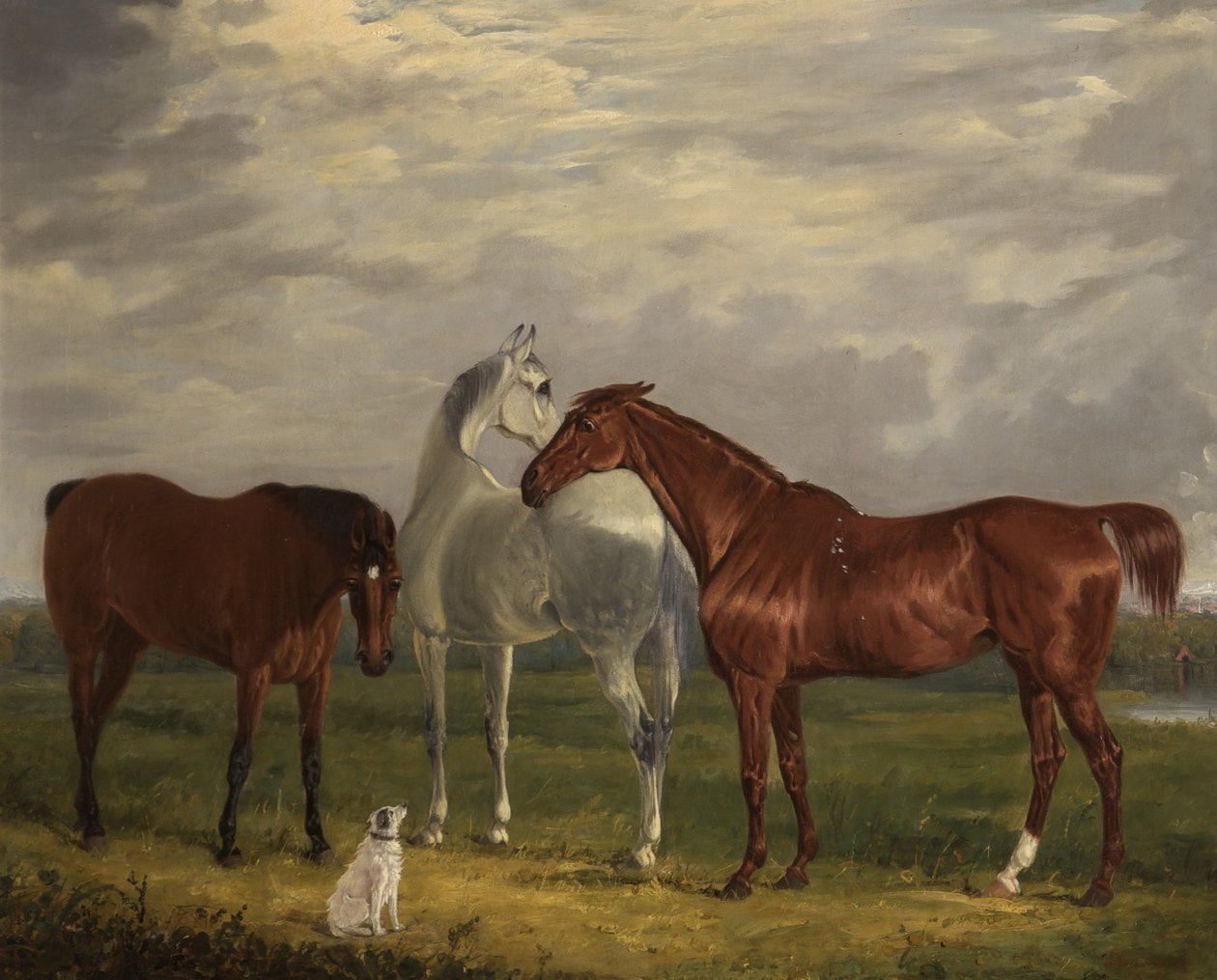 Trzy konie 2. Lorda de Tabley i jego pies, Vic, 1838 autorstwa Henry Calvert