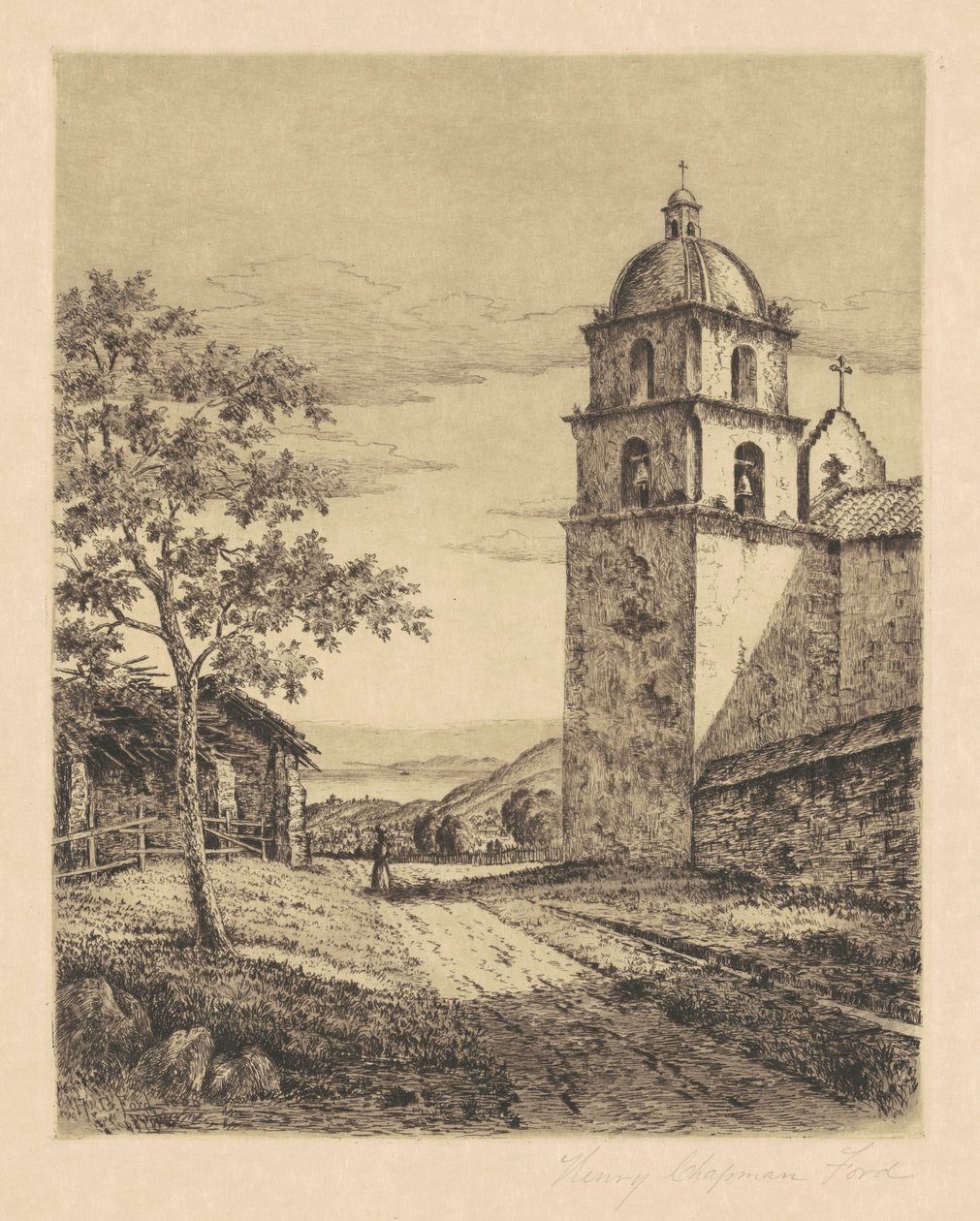 Misja Santa Barbara, Patrząc na południe, 1888. autorstwa Henry Chapman Ford