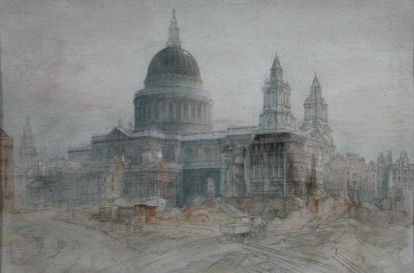 Katedra św. Pawła po wojnie, ok. 1947 (akwarela i ołówek na papierze) autorstwa Henry Charles Brewer