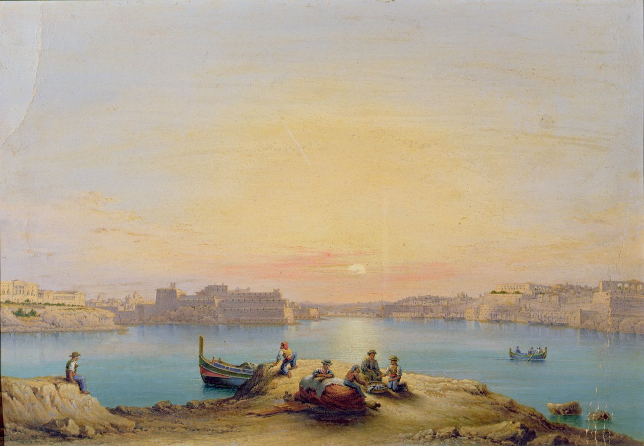 Port w Valletcie o zachodzie słońca autorstwa Henry Charles Ferro
