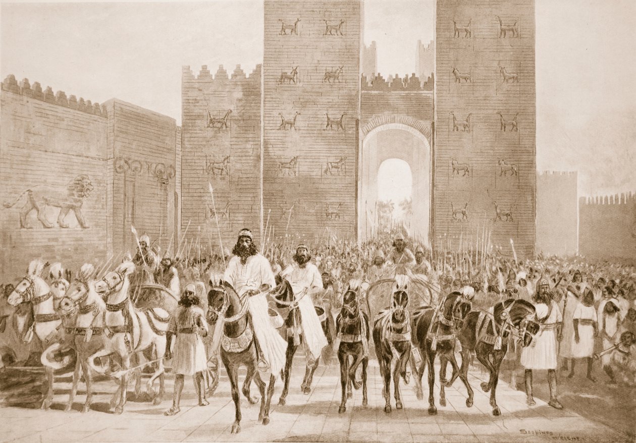 Wejście Cyrusa do Babilonu, ilustracja z „Historii narodów Hutchinsona” autorstwa Henry Charles Seppings Wright