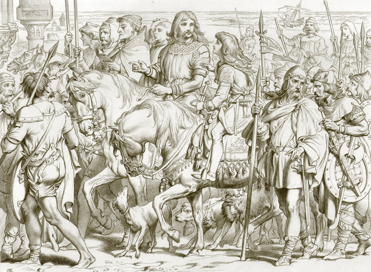 Hereward wkracza do poświęconej twierdzy St Bertin (rycina) autorstwa Henry Courtney (after) Selous