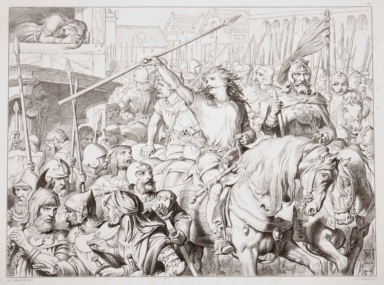 Jak Hereward zmienił Berserkera, ilustracja z Hereward the Great Charlesa Kingsleya, wyd. 1870, grawerowane przez C.G. Lewis (grawerowanie blachy stalowej) autorstwa Henry Courtney Selous