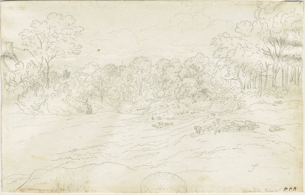 Eccleshall Village: rysunek długopisem, bd [1788-1855] (rysunek) autorstwa Henry Curzon Allport