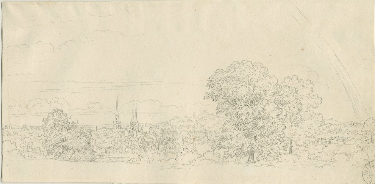 Lichfield - Widok odległy: rysunek piórkiem, nd [1788-1855] (rysunek) autorstwa Henry Curzon Allport