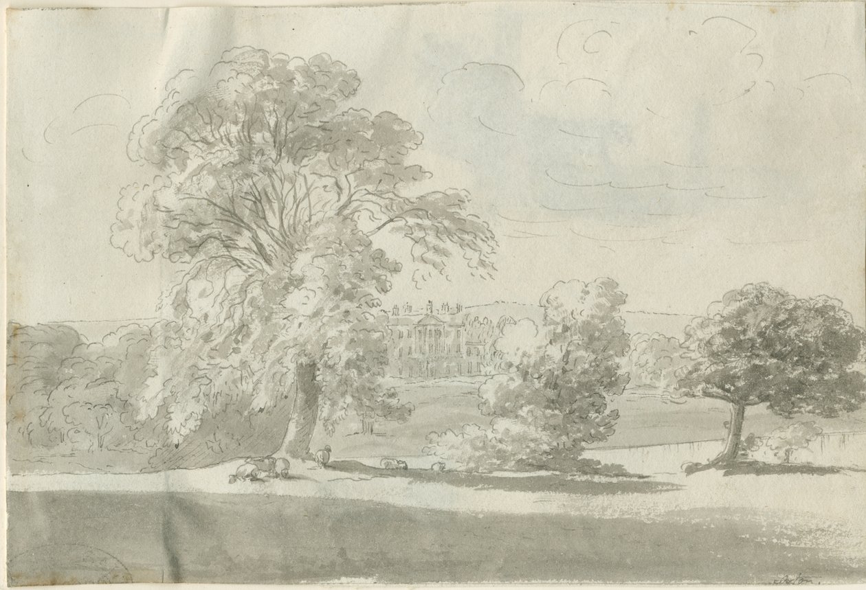 Shenstone - Little Aston Hall: rysunek długopisem i praniem, bd [1788-1855] (rysunek) autorstwa Henry Curzon Allport