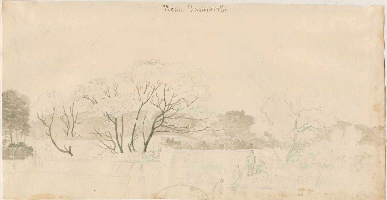 Tamworth - Widok odległy: rysunek ołówkiem, bd [1788-1855] (rysunek) autorstwa Henry Curzon Allport