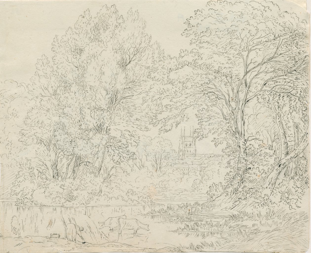 Tamworth - Widok wiejski: rysunek piórem i tuszem, bd [1788-1855] autorstwa Henry Curzon Allport