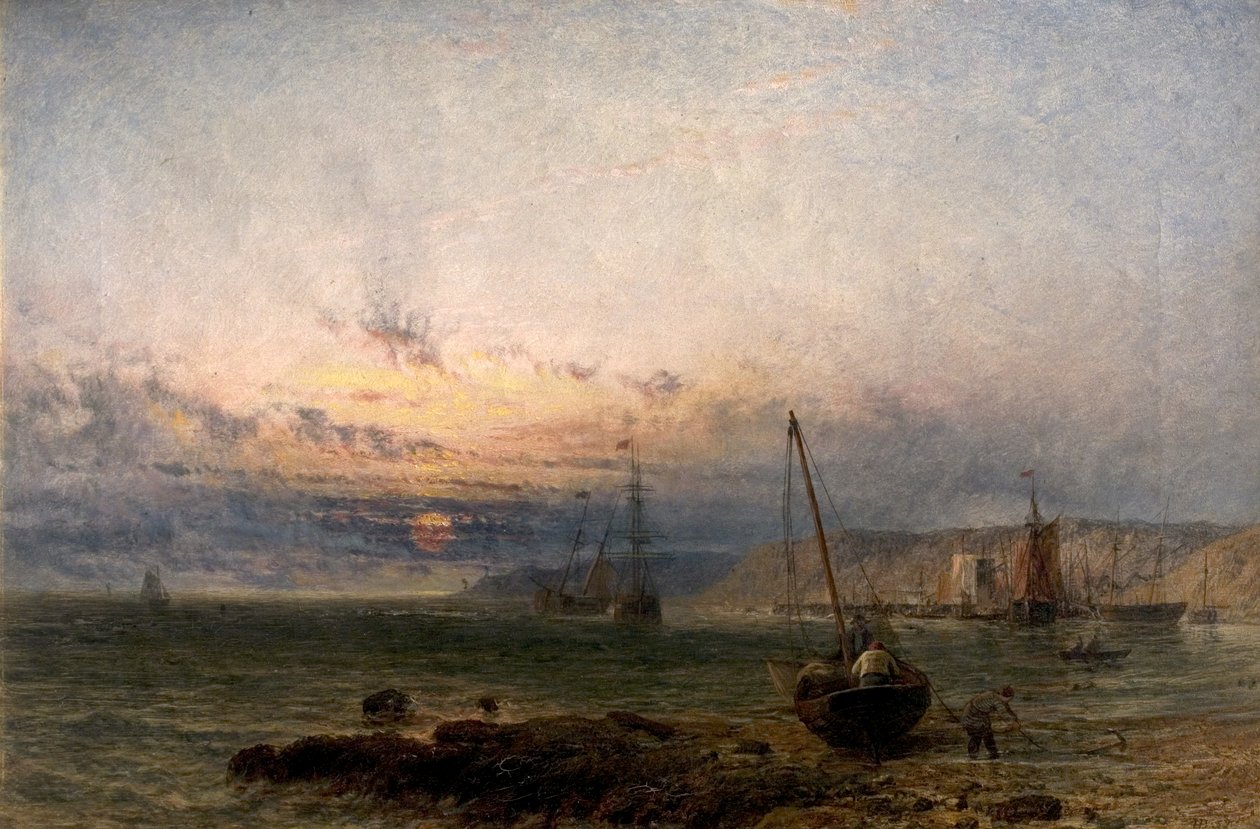 Scena na wybrzeżu, Zachód słońca, 1852 autorstwa Henry Dawson