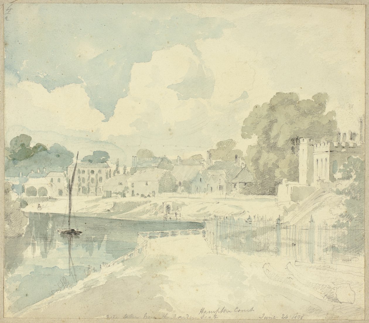Hampton Court View zaczerpnięty z siedzenia ogrodowego autorstwa Henry Edridge