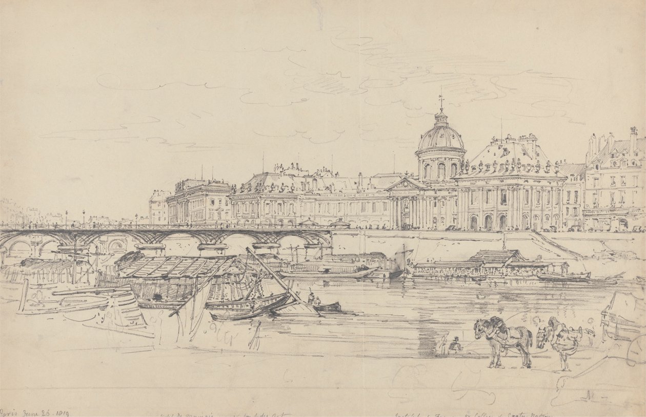 Mennica, Pont des Arts i Institut de France w Paryżu autorstwa Henry Edridge