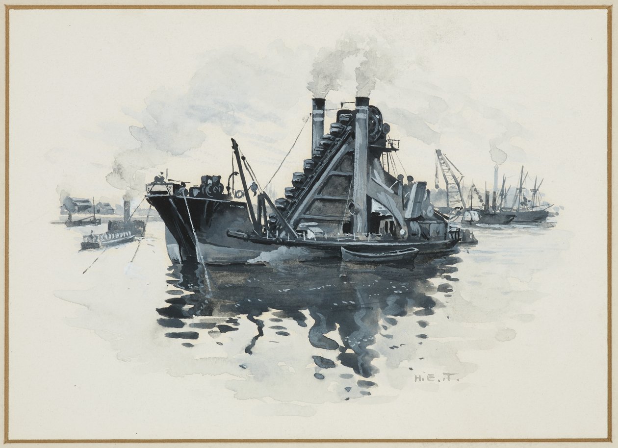 Pogłębiarka w dokach Salford autorstwa Henry Edward Tidmarsh