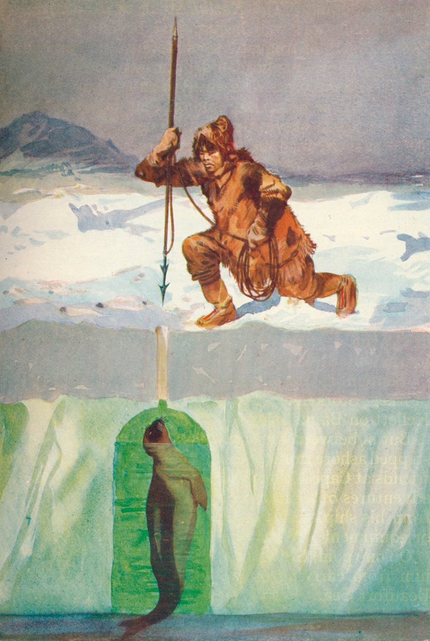 „Eskimos zamierza przebić pieczęć przez otwór oddechowy”, c1927, 1928 autorstwa Henry Evison
