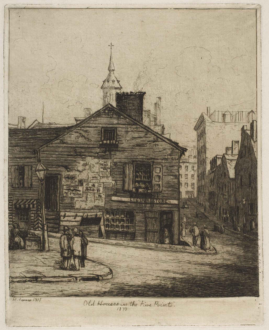Stare domy w „Five Points”, 1870, z „Scenes of Old New York” autorstwa Henry Farrer