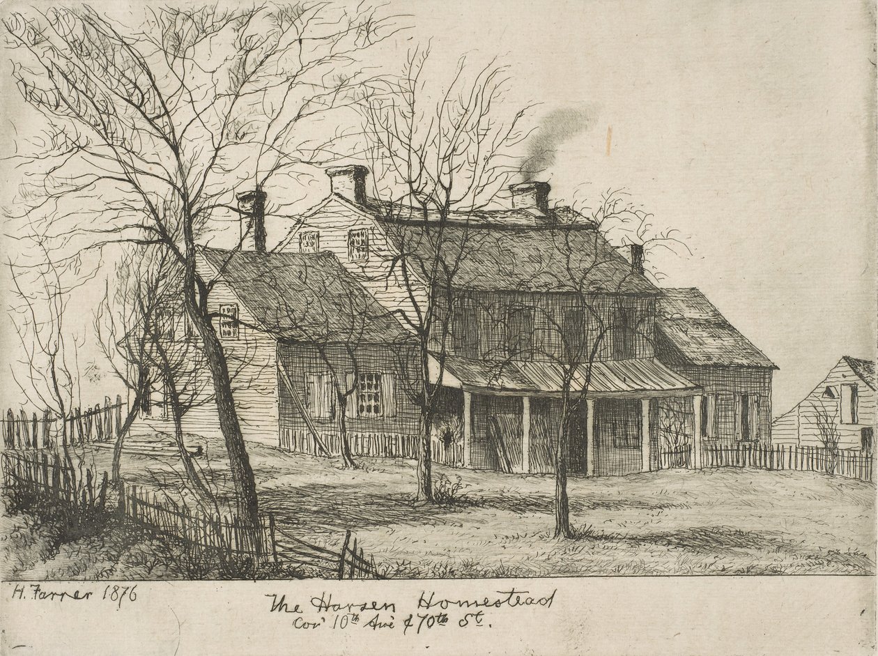 Harsen Homestead, Corner of 10th Avenue i 70th Street ze scen Starego Nowego Jorku, 1876. autorstwa Henry Farrer