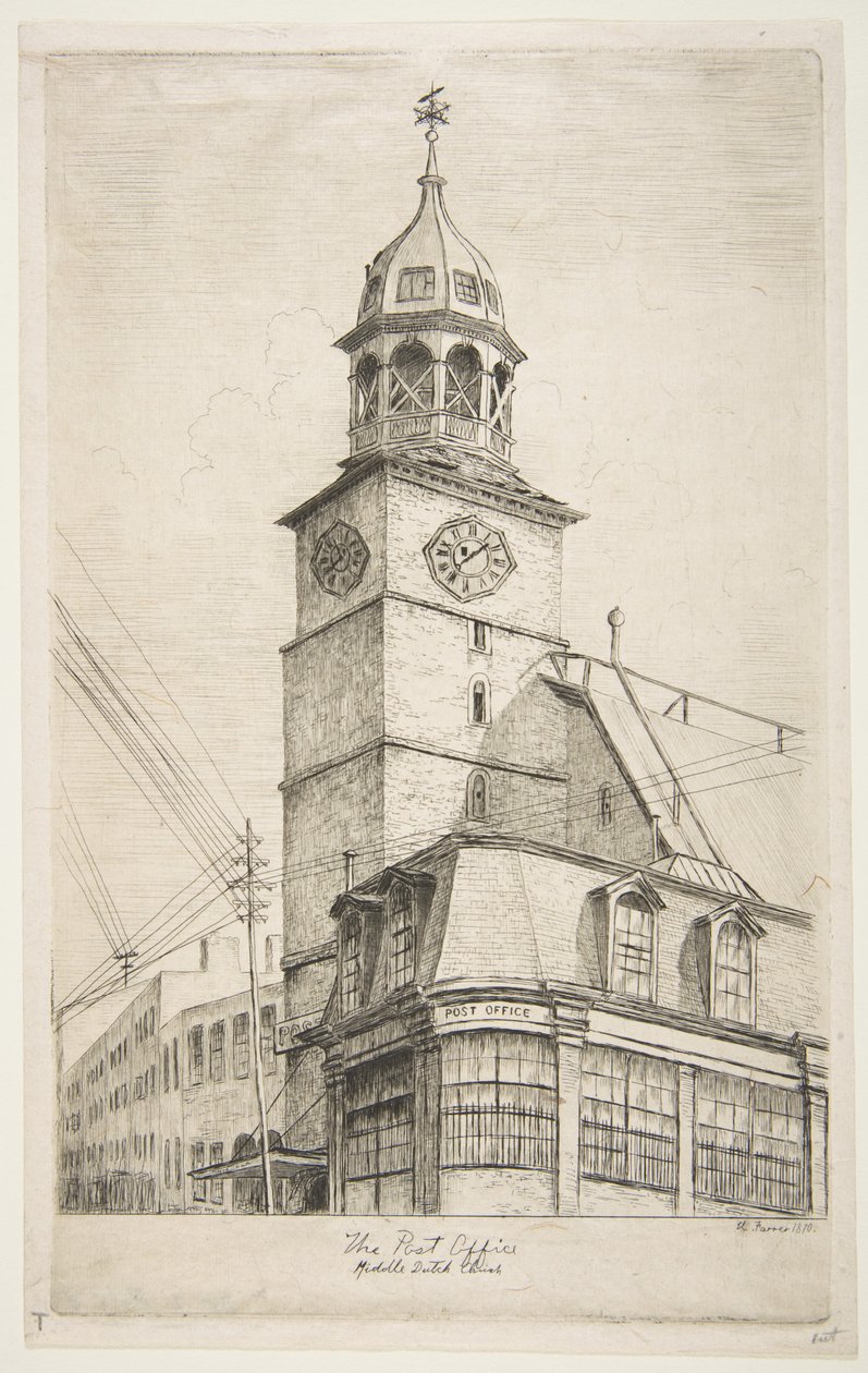 Poczta, Middle Dutch Church, z „Scen dawnego Nowego Jorku” autorstwa Henry Farrer