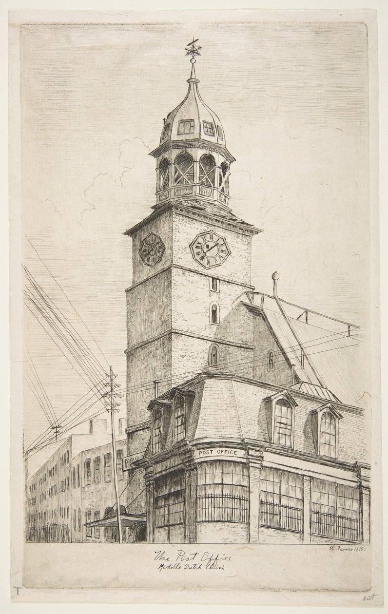 The Post Office, Middle Dutch Church ze scen Starego Nowego Jorku, 1870. autorstwa Henry Farrer