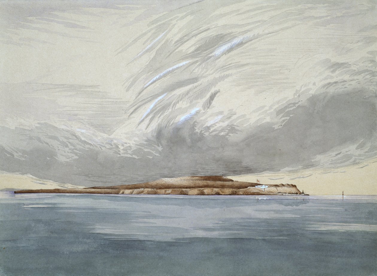Fort i wyspa Mackinaw, październik 1842 (wc na papierze) autorstwa Henry Francis Ainslie
