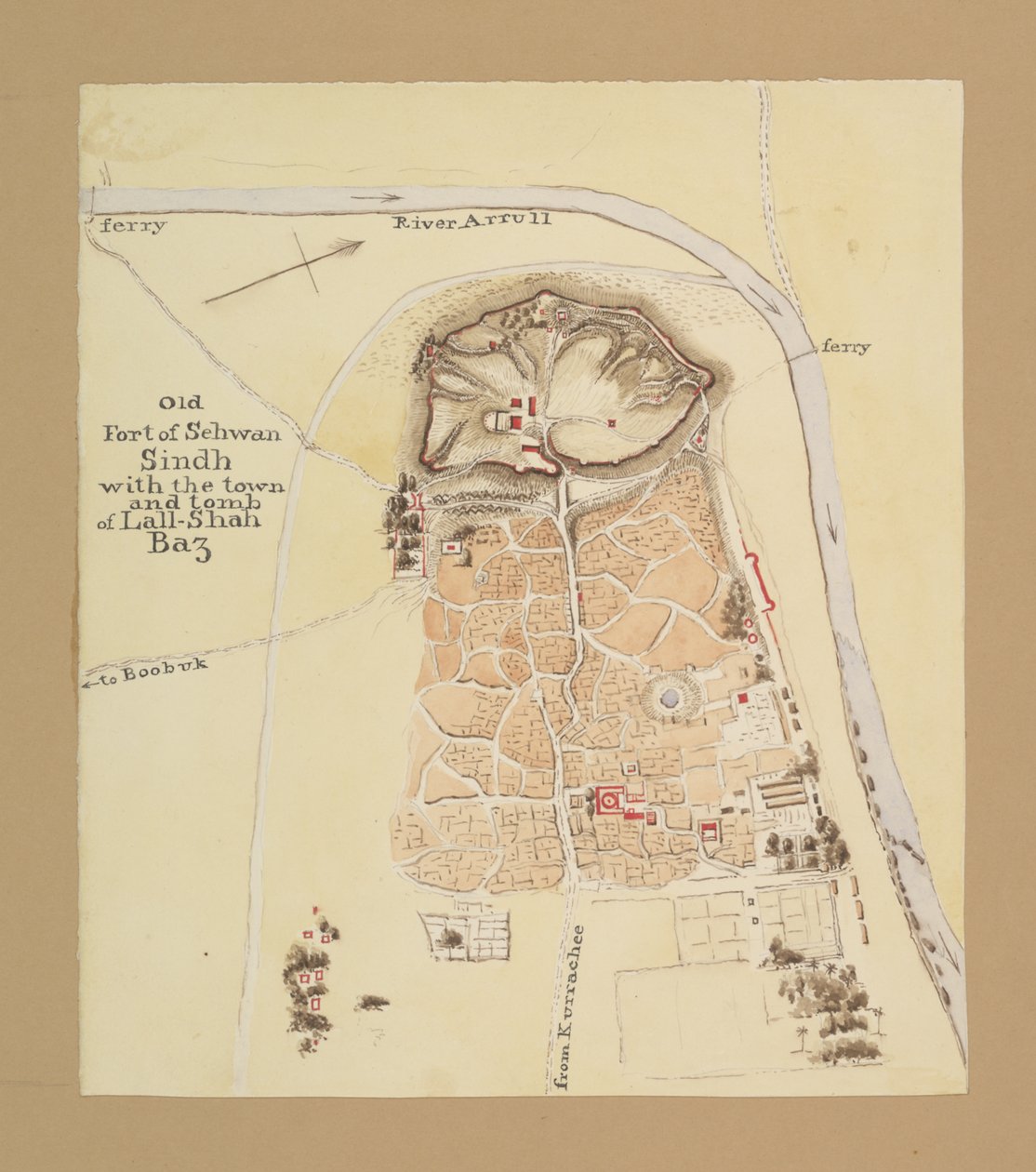 Stary Fort Sehwan, Sindh (tusz i akwarela na papierze) autorstwa Henry Francis Ainslie