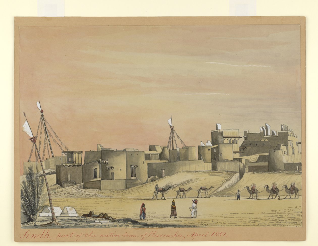 Część rodzimego miasta Kurachee (Karachi), kwiecień 1851 (akwarela na papierze) autorstwa Henry Francis Ainslie