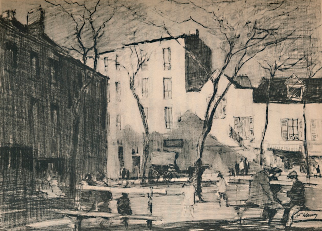 La Place Du Tertre Nietknięty wiejski plac., c1927, 1927 autorstwa Henry Franks Waring