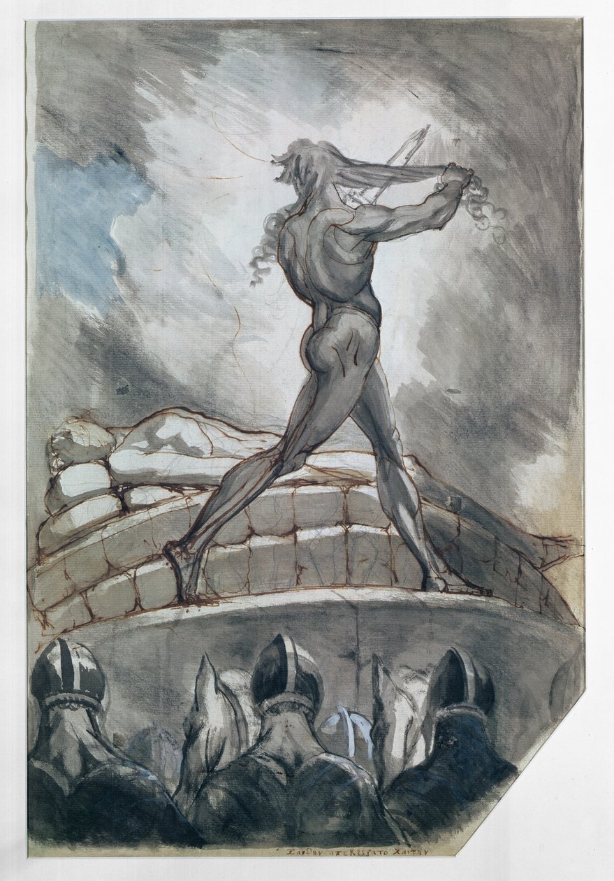 Achilles poświęca włosy dla Patroklusa, 1800-5 (mycie piórem i tuszem na papierze) autorstwa Johann Heinrich Füssli
