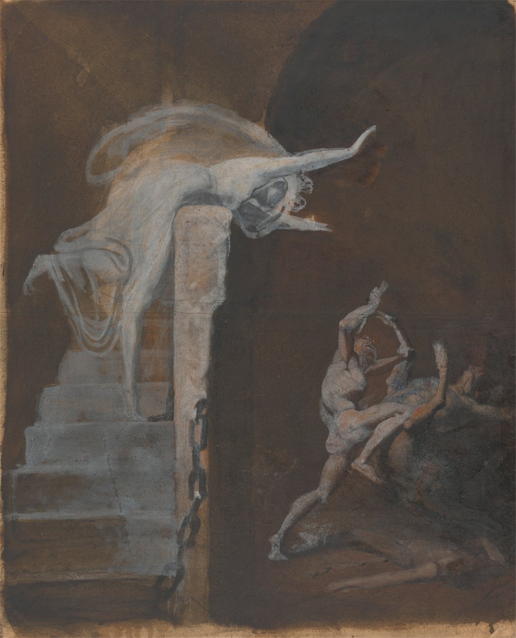 Ariadna obserwująca walkę Tezeusza z Minotaurem autorstwa Johann Heinrich Füssli