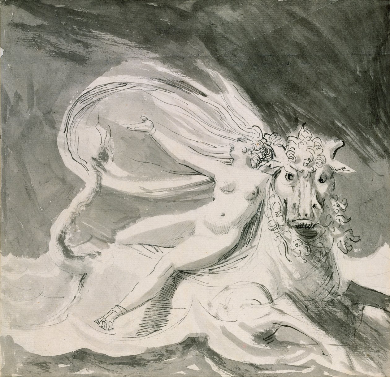 Europa i Byk (mycie piórem i tuszem) autorstwa Johann Heinrich Füssli