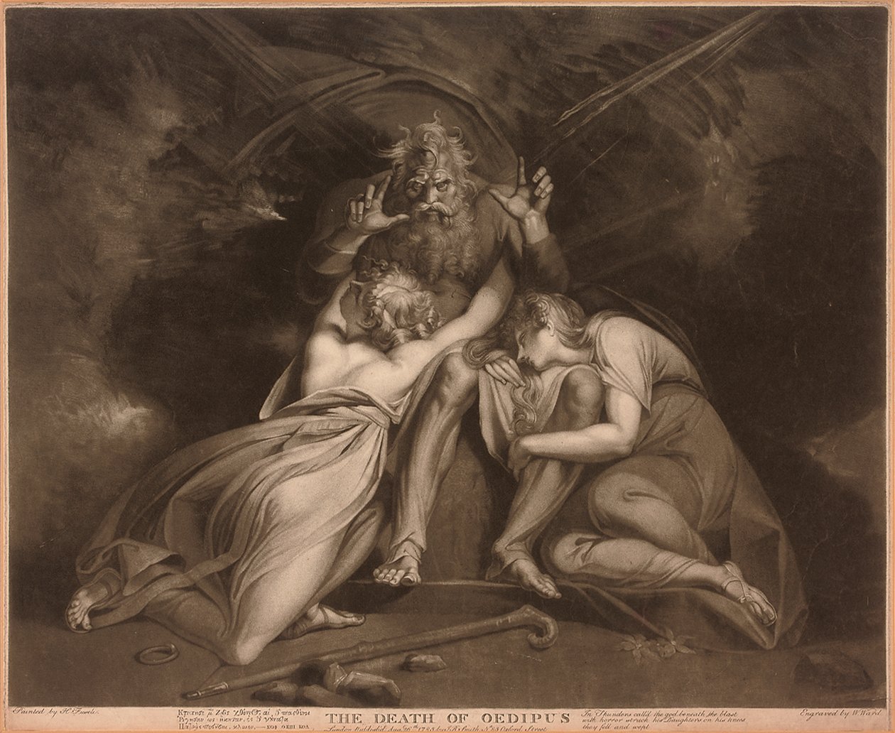 Śmierć Edypa, grawerowana przez Williama Warda autorstwa Johann Heinrich Füssli