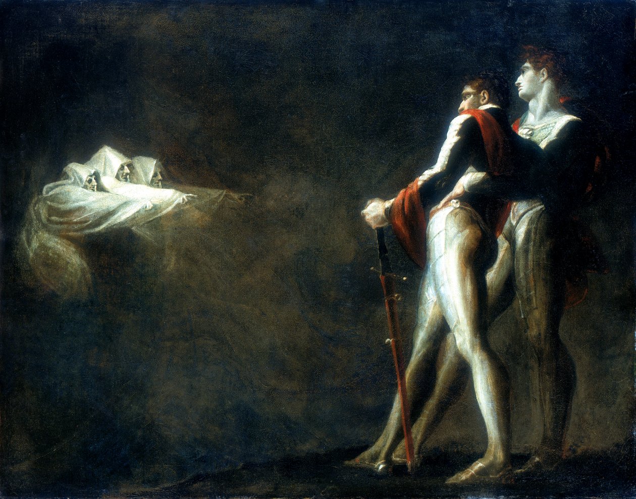 Trzy czarownice ukazujące się Makbetowi i Bankowi, koniec XVIII wieku autorstwa Johann Heinrich Füssli