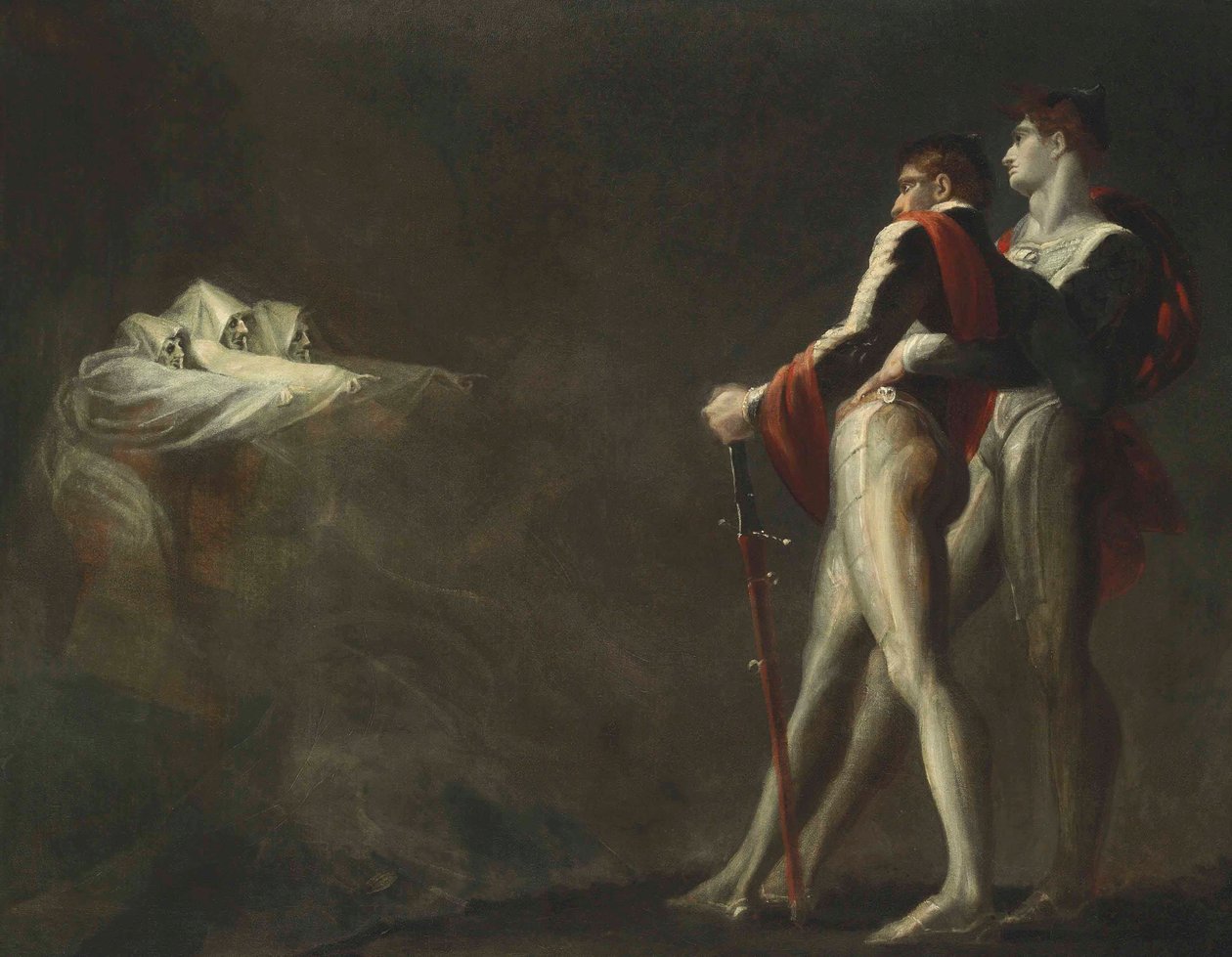 Trzy czarownice ukazujące się Makbetowi i Banko, 1800-1810 autorstwa Johann Heinrich Füssli