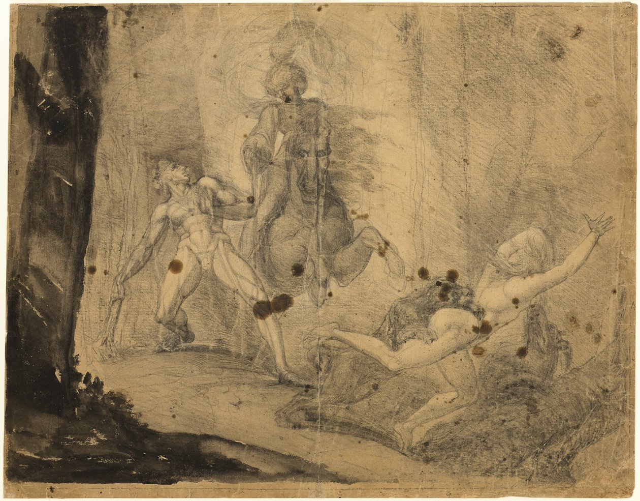 Teodor spotyka w lesie widmo swojego przodka Guido Cavalcantiego, ścigającego z mastifami swoją byłą pogardliwą kochankę autorstwa Johann Heinrich Füssli