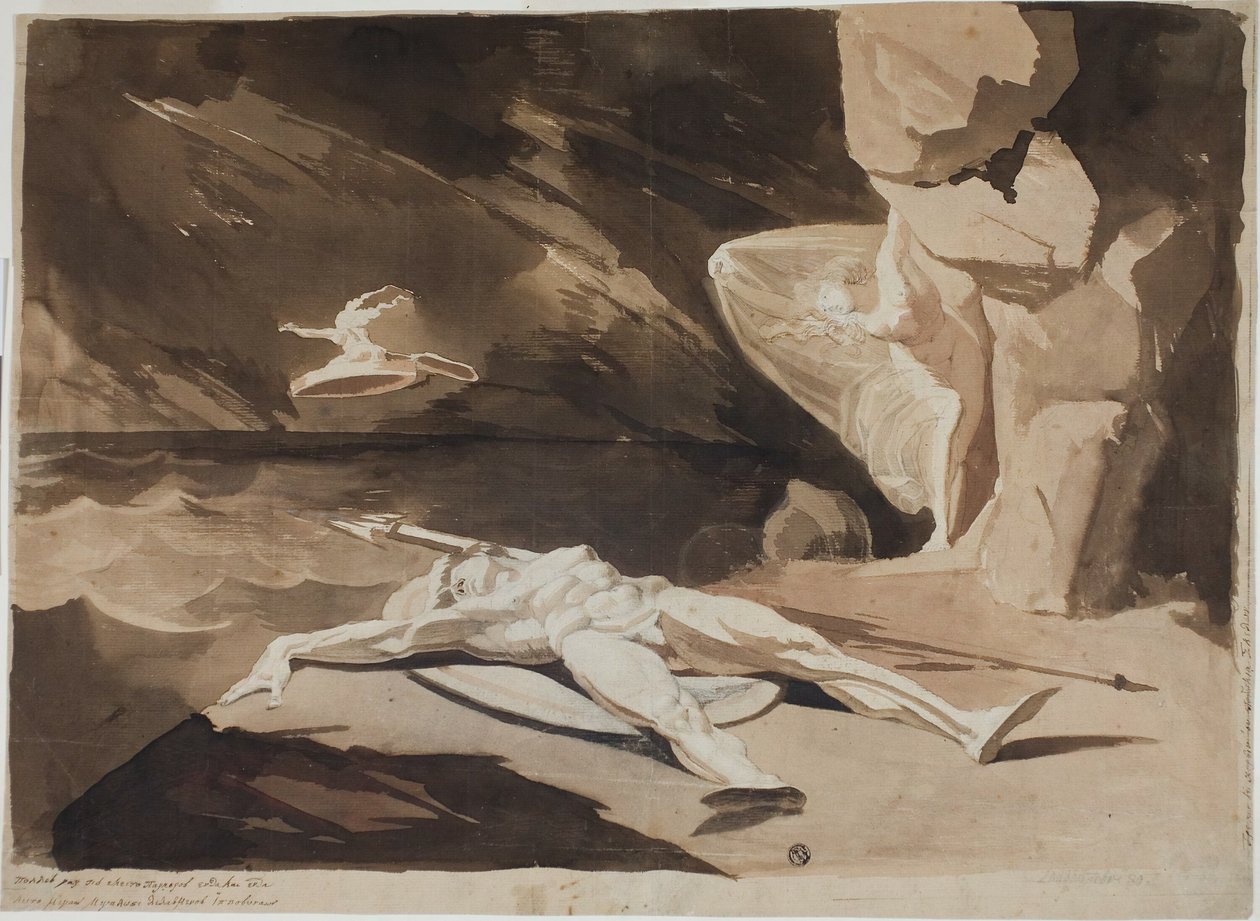 Tetyda opłakuje ciało Achillesa autorstwa Johann Heinrich Füssli